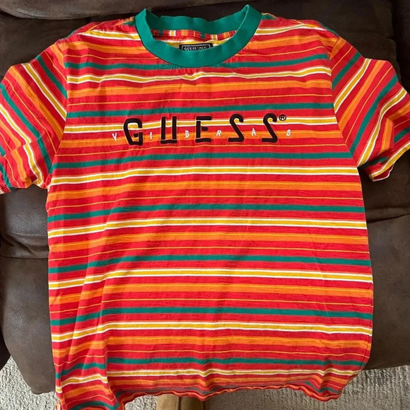 Guess J Balvin Vibras Short Sleeve Embroidered Striped‎ T Shirt Medium - Picture 3 of 7